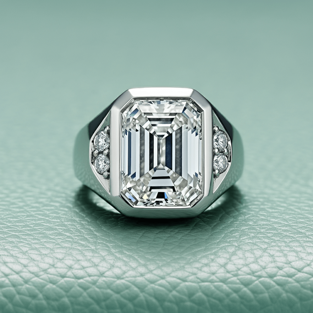 Monarch Emerald and Round Cut Diamond Emblem Ring - Primestyle.com