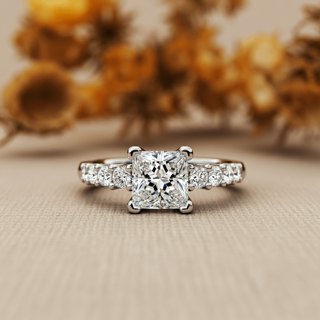 Celeste Princess and Round Cut Diamond Engagement Ring - Primestyle.com