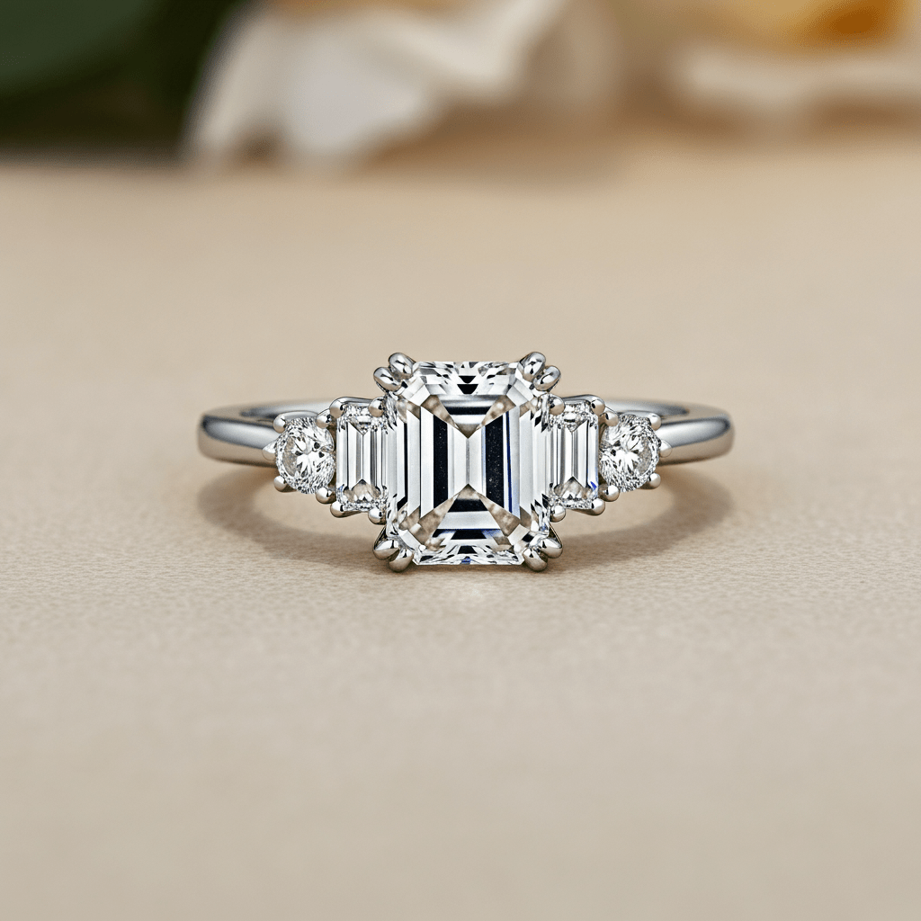 Elysian Emerald and Round Cut Diamond Engagement Ring - Primestyle.com