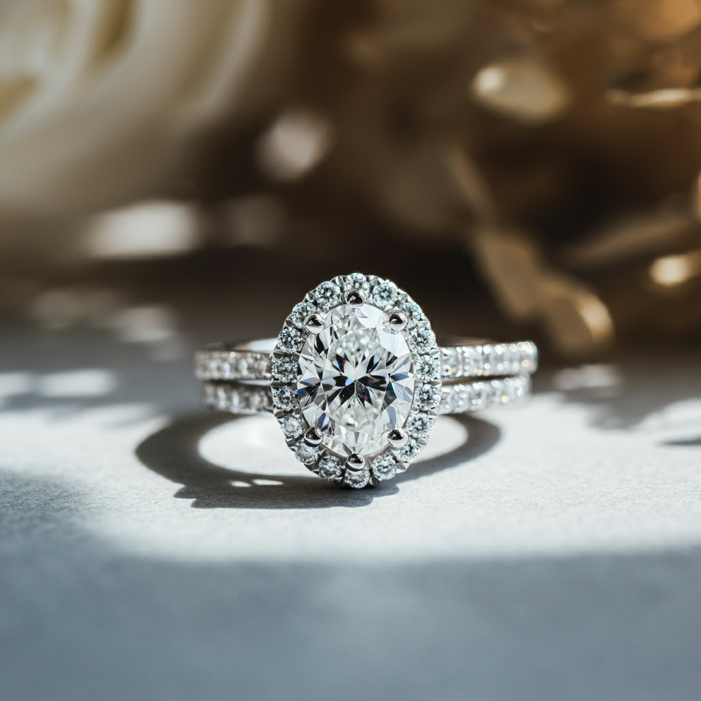 Radiance Oval and Round Cut Diamond Halo Ring
