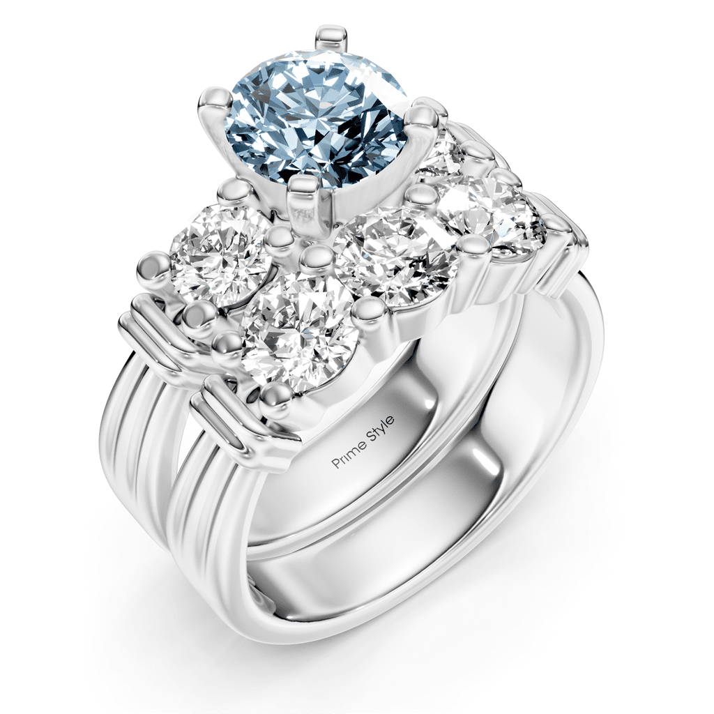 2.25-5.25 CT Round Cut Fancy Blue Diamonds - Bridal Set