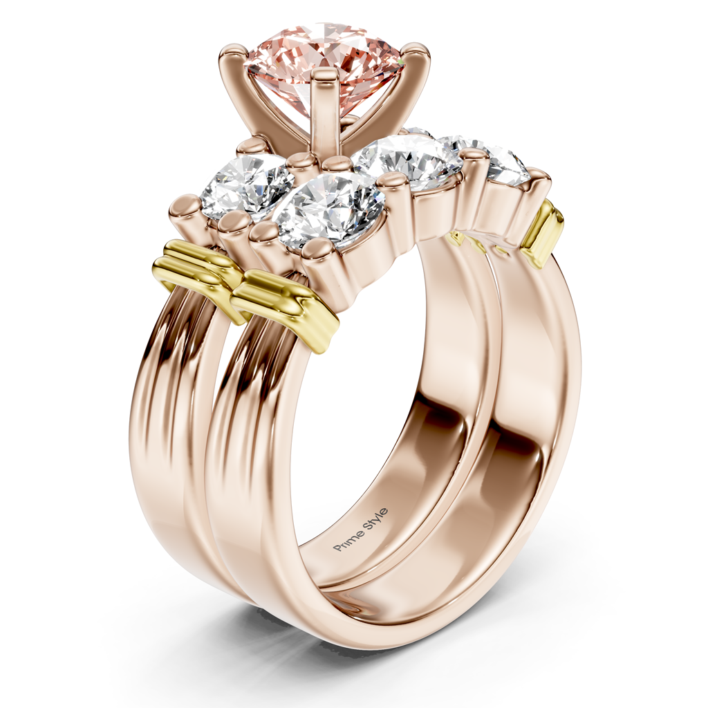 2.25-5.25 CT Round Cut Fancy Pink Diamonds - Bridal Set