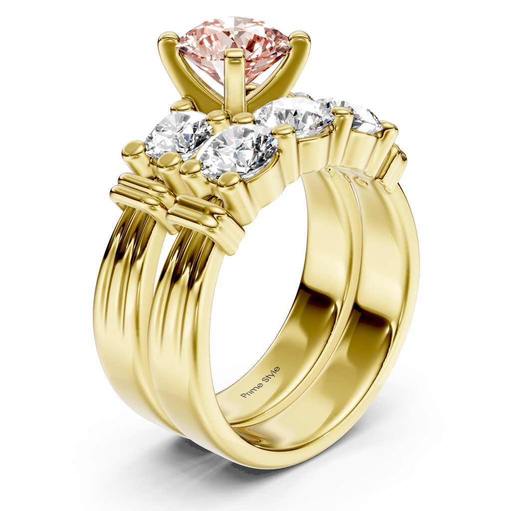 2.25-5.25 CT Round Cut Fancy Pink Diamonds - Bridal Set