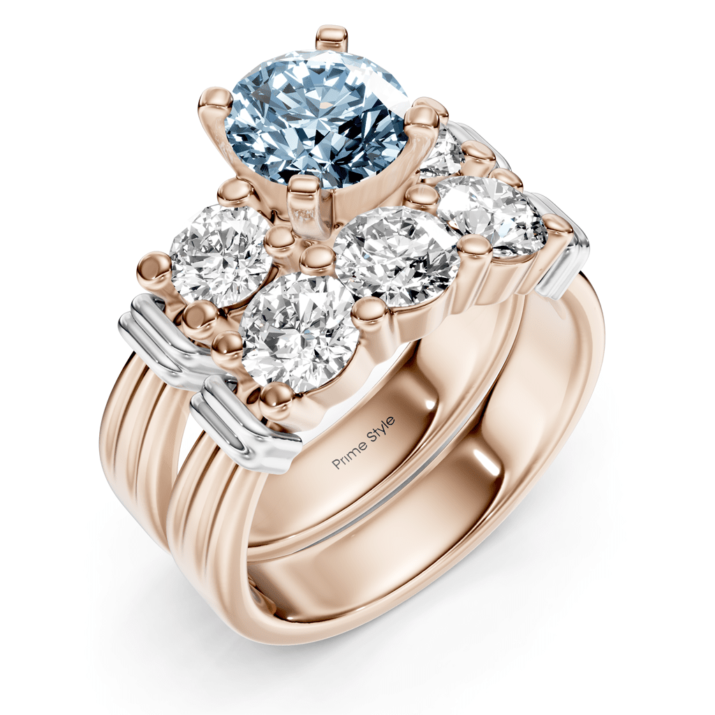 2.25 - 5.25 CT Round Cut Fancy Blue Diamonds - Bridal Set - Primestyle.com