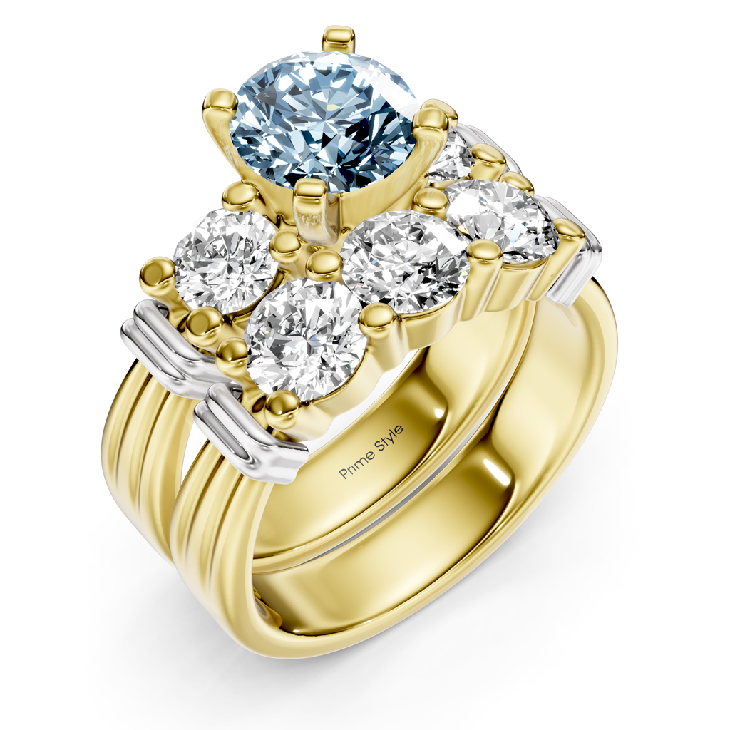 2.25-5.25 CT Round Cut Fancy Blue Diamonds - Bridal Set