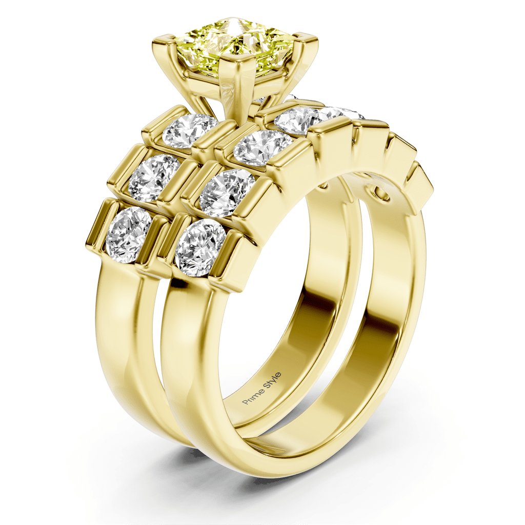2.85 - 5.85 CT Princess & Round Cut Fancy Yellow Diamonds - Bridal Set - Primestyle.com