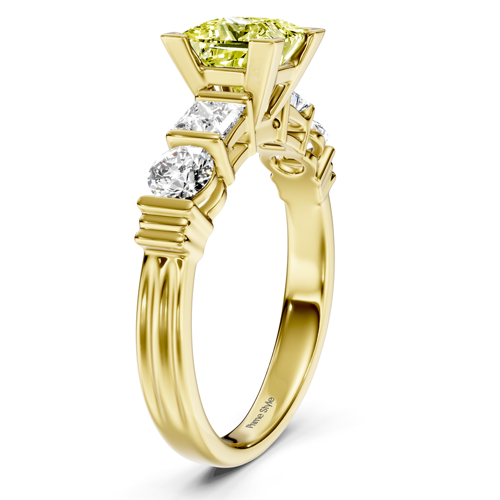 1.70-4.70 CT Princess & Round Cut Fancy Yellow Diamonds - Engagement Ring
