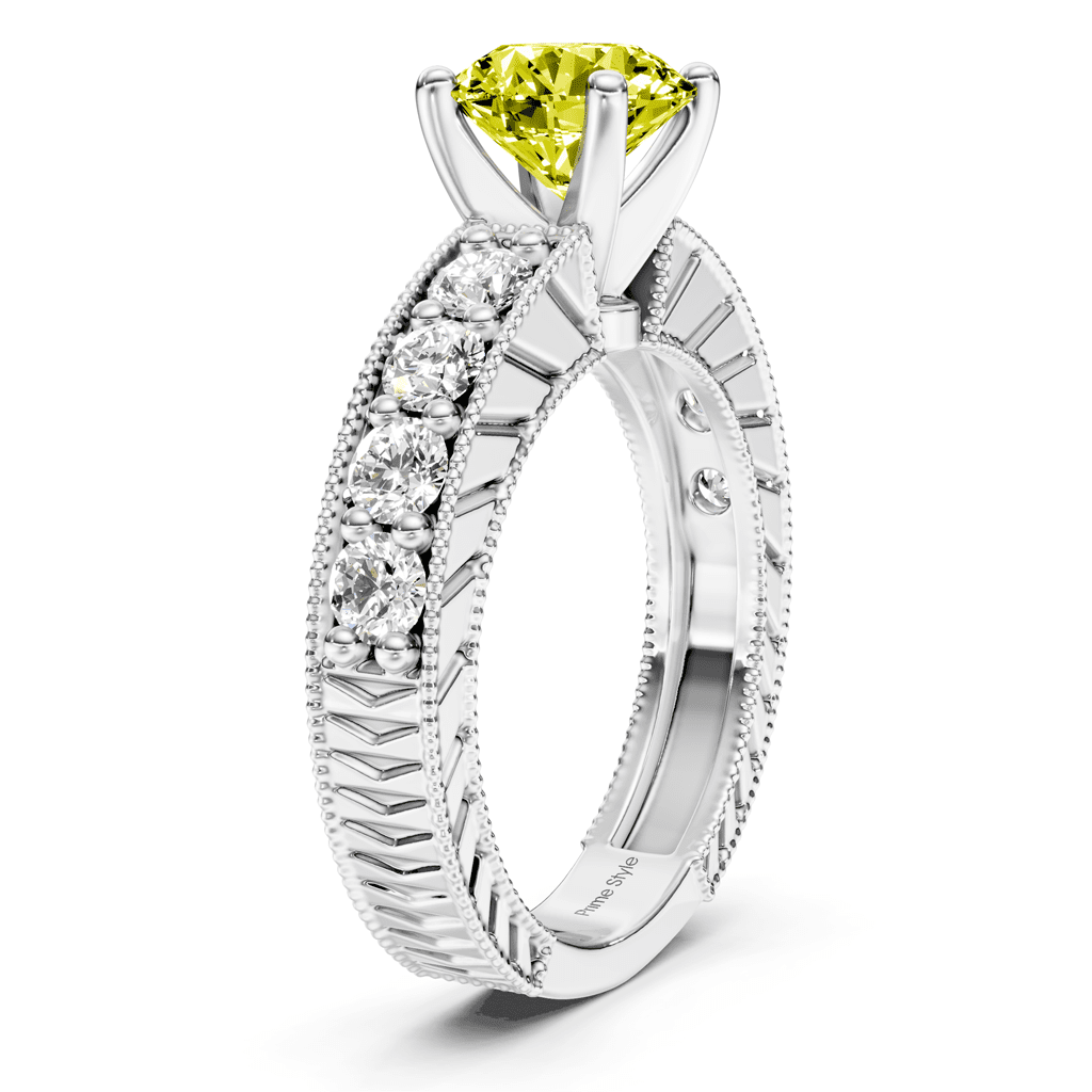 1.85 - 4.85 CT Princess & Round Cut Fancy Yellow Diamonds - Engagement Ring - Primestyle.com