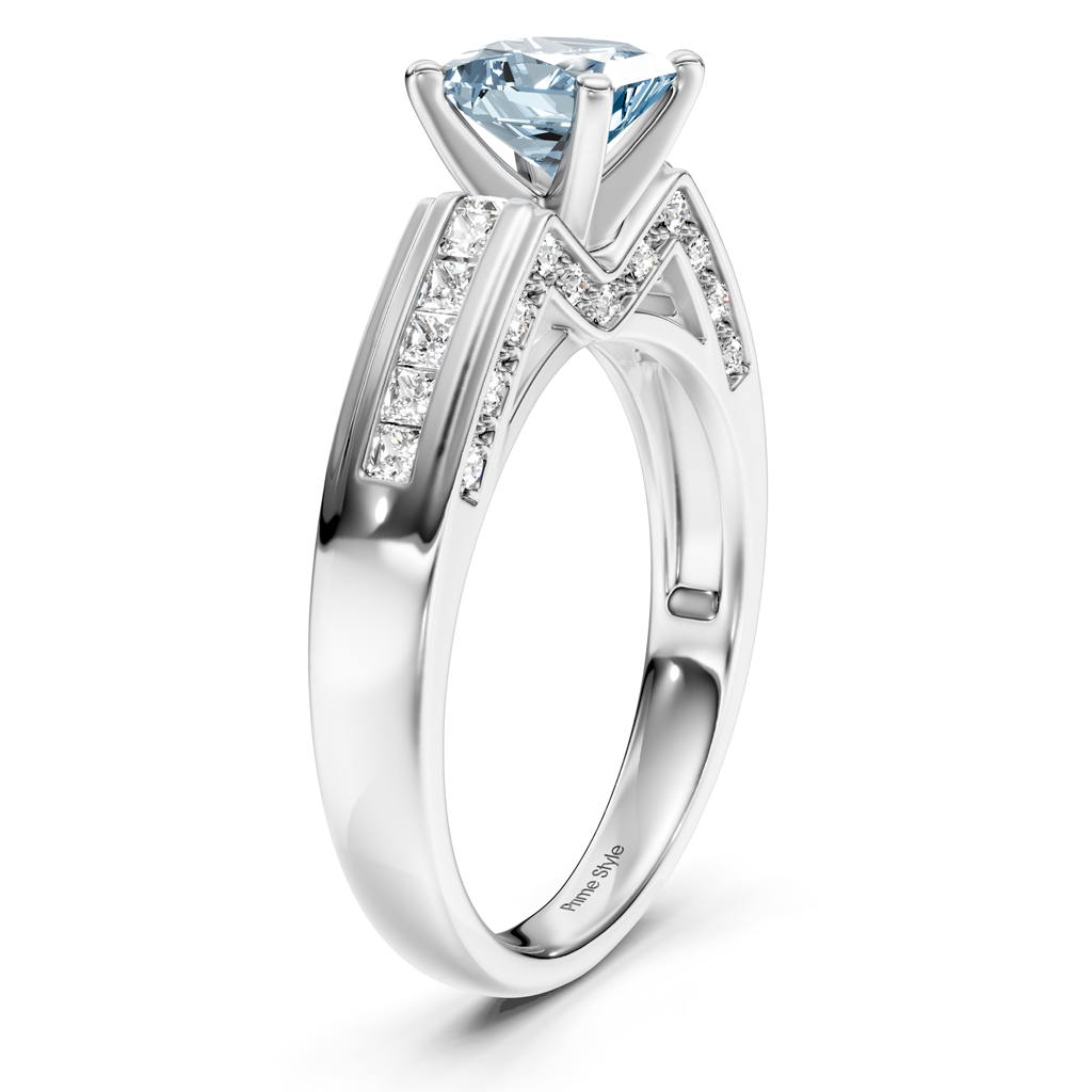 1.45-4.45 CT Princess & Round Cut Fancy Blue Diamonds - Engagement Ring