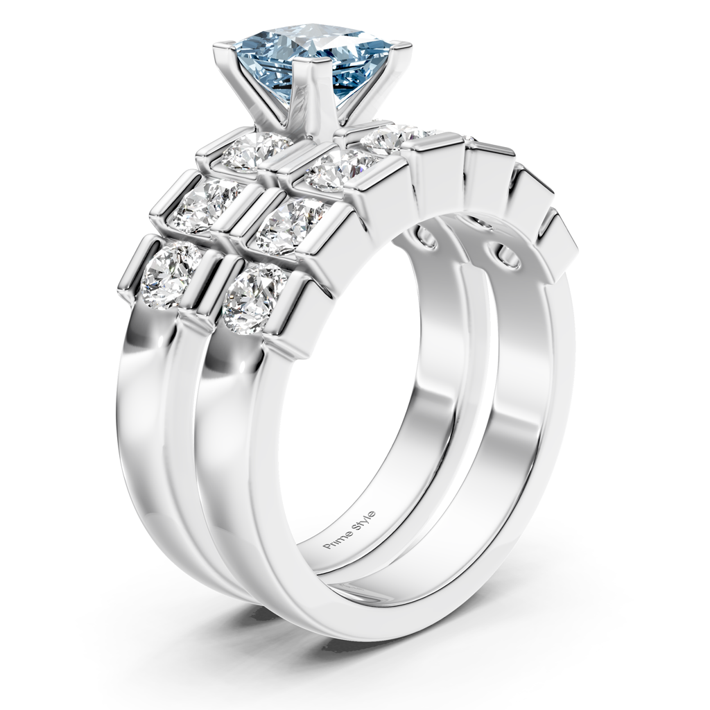 2.85-5.85 CT Princess & Round Cut Fancy Blue Diamonds - Bridal Set