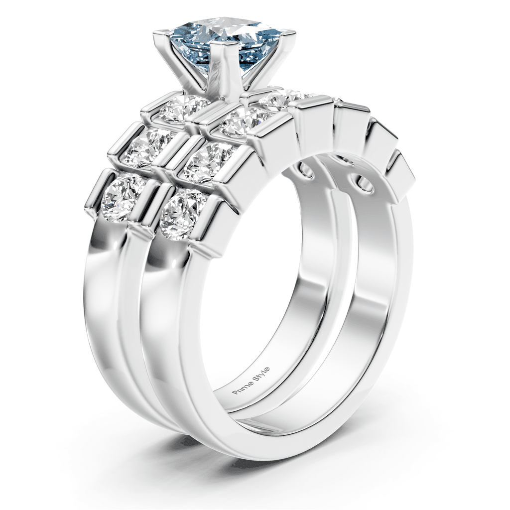 2.85-5.85 CT Princess & Round Cut Fancy Blue Diamonds - Bridal Set