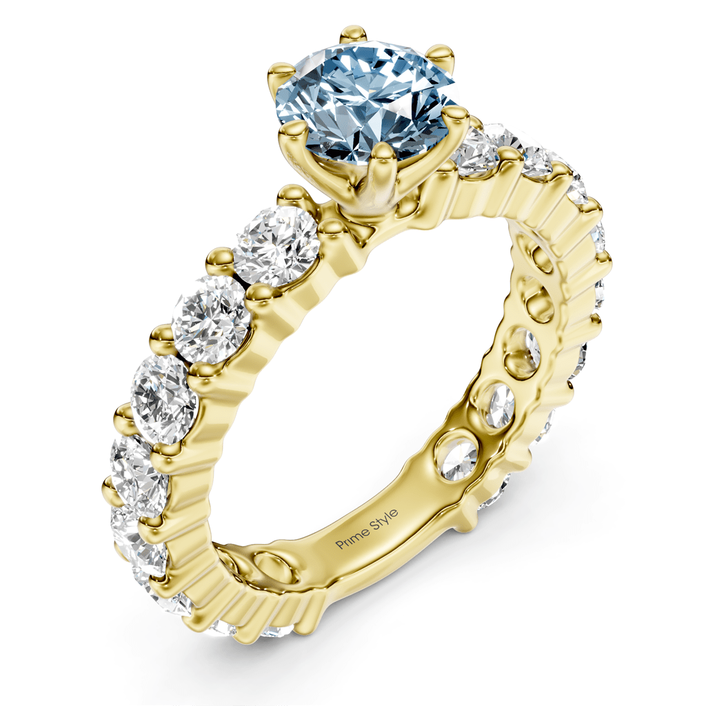 3.40 - 6.40 CT Emerald & Round Cut Fancy Blue Diamonds - Engagement Ring - Primestyle.com