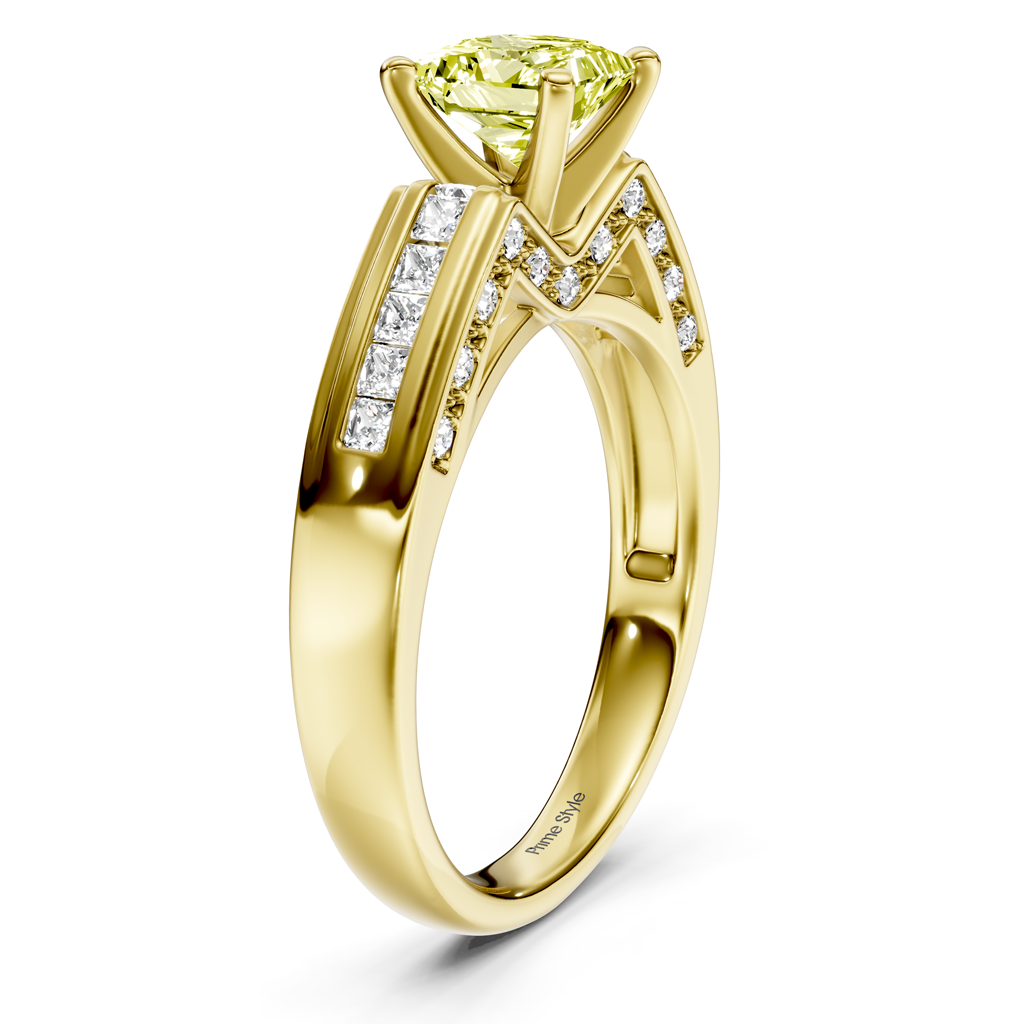 1.45-4.45 CT Princess & Round Cut Fancy Yellow Diamonds - Engagement Ring