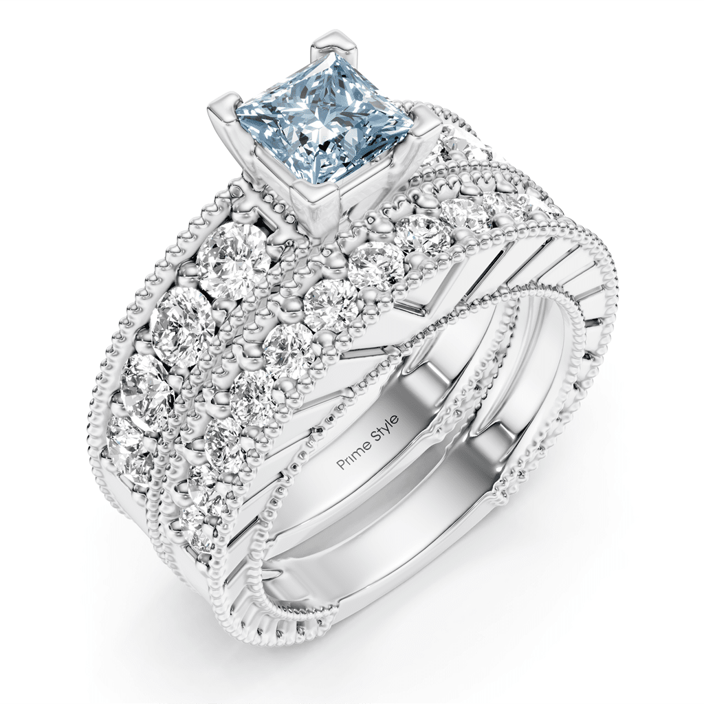 2.45 - 5.45 CT Princess & Round Cut Fancy Blue Diamonds - Bridal Set - Primestyle.com