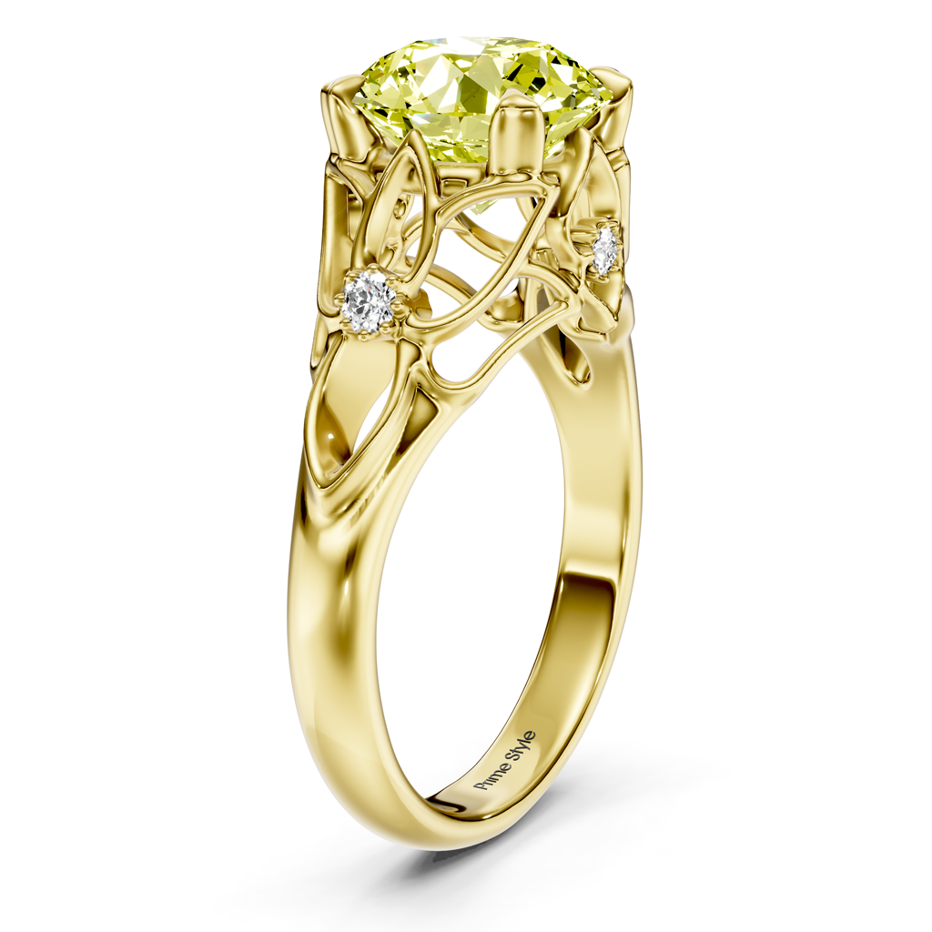 1.07-4.07 CT Round Cut Fancy Yellow Diamonds - Engagement Ring