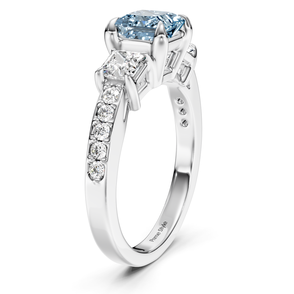 1.85-4.85 CT Princess & Round Cut Fancy Blue Diamonds - Engagement Ring