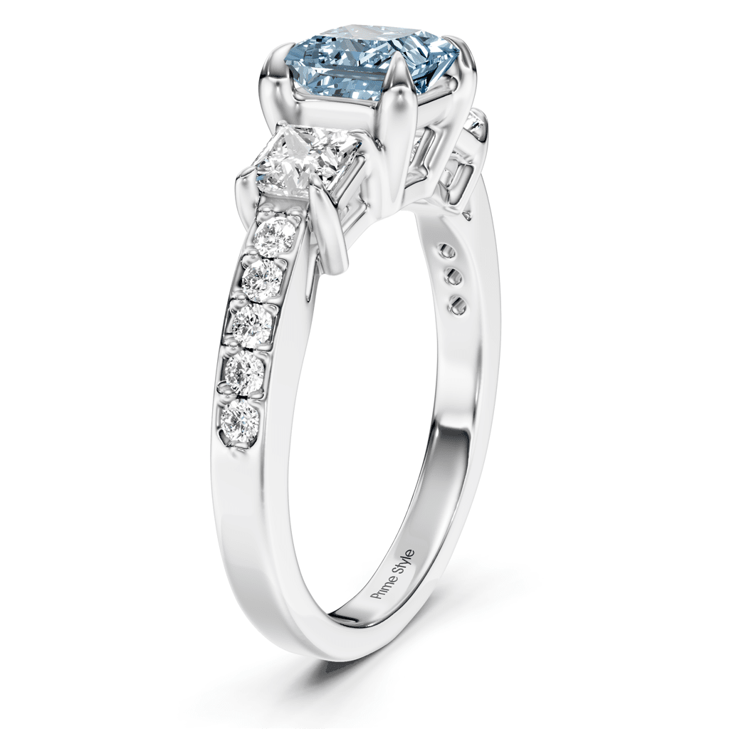 1.85-4.85 CT Princess & Round Cut Fancy Blue Diamonds - Engagement Ring