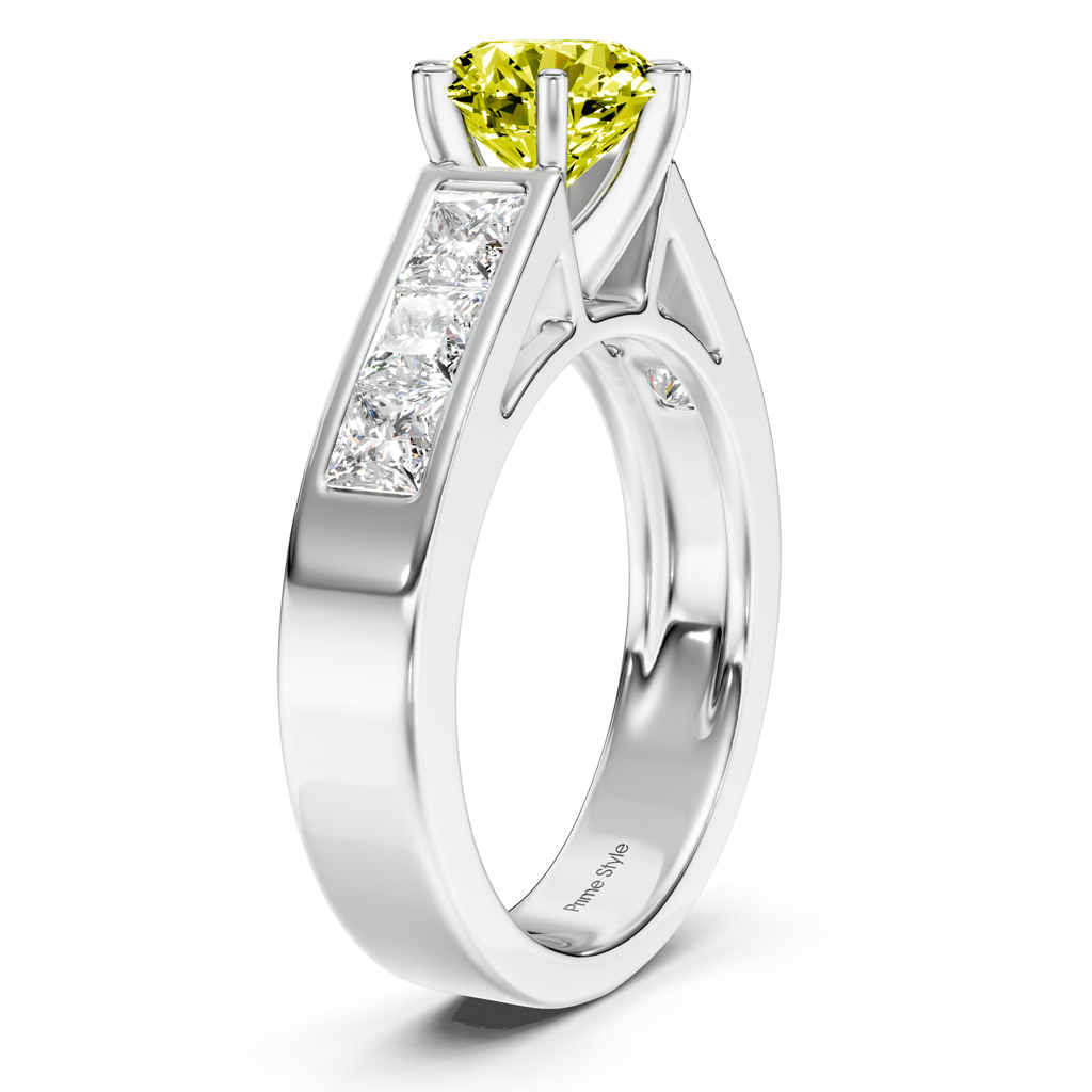 2.05-5.05 CT Princess & Round Cut Fancy Yellow Diamonds - Engagement Ring