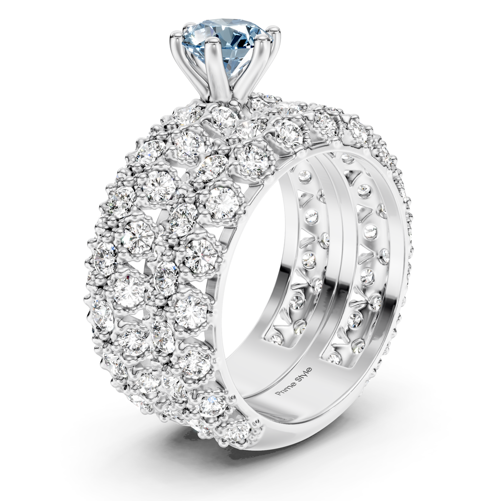 4.00-7.00 CT Round Cut Fancy Blue Diamonds - Bridal Set