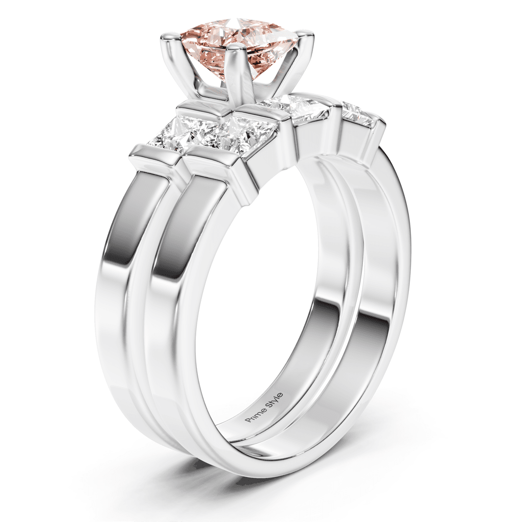 2.55 - 5.55 CT Princess Cut Fancy Pink Diamonds - Bridal Set - Primestyle.com