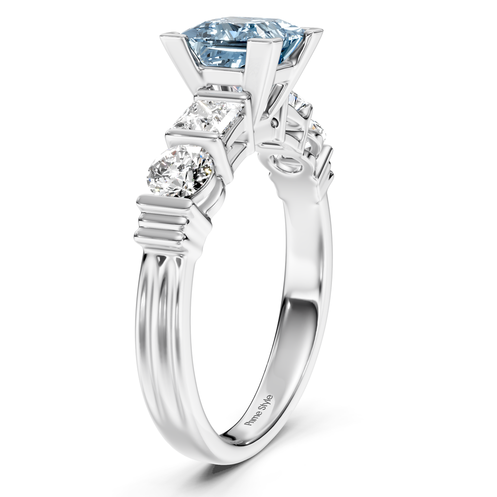 1.70-4.70 CT Princess & Round Cut Fancy Blue Diamonds - Engagement Ring