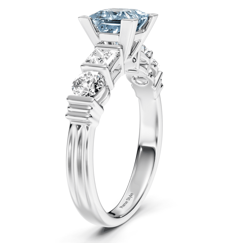 1.70 - 4.70 CT Princess & Round Cut Fancy Blue Diamonds - Engagement Ring - Primestyle.com