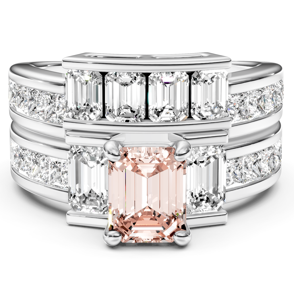 3.70-6.70 CT Emerald & Princess Cut Fancy Pink Diamonds - Bridal Set