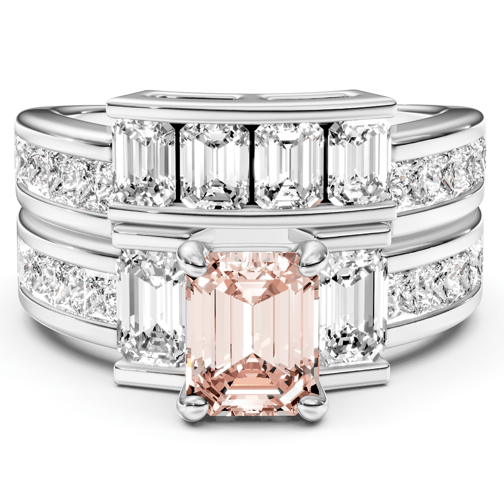 3.70-6.70 CT Emerald & Princess Cut Fancy Pink Diamonds - Bridal Set