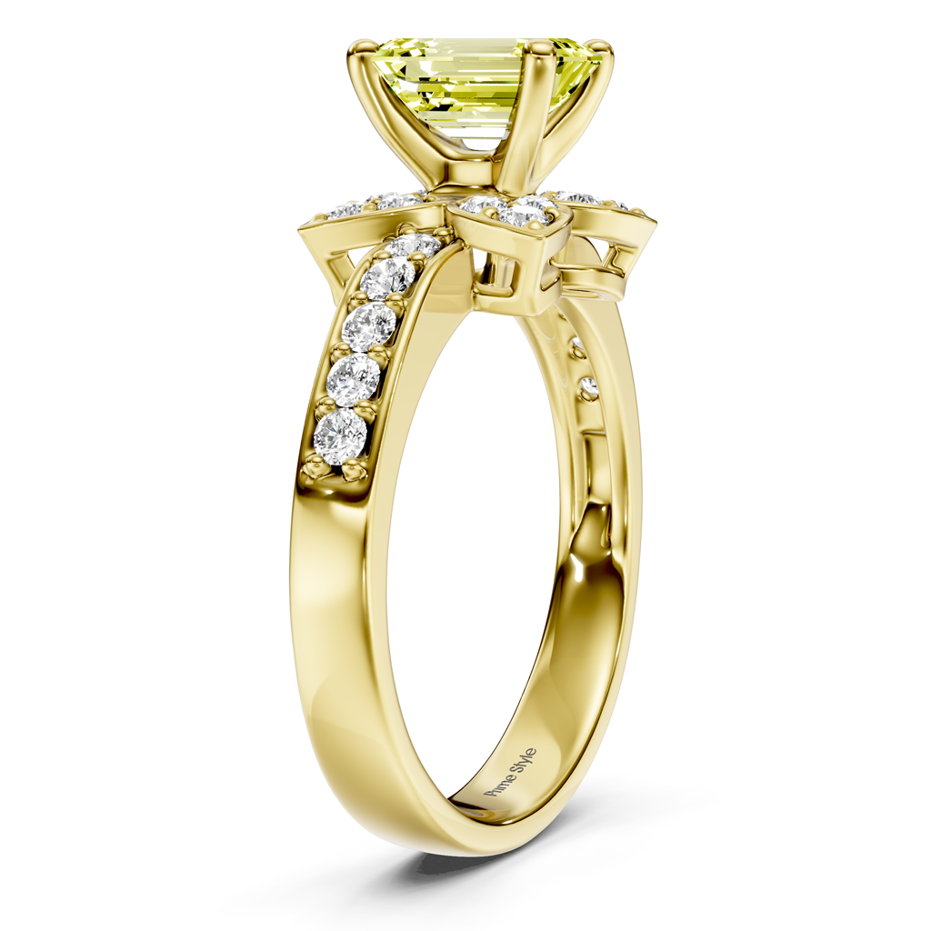 1.40-4.40 CT Emerald & Round Cut Fancy Yellow Diamonds - Engagement Ring