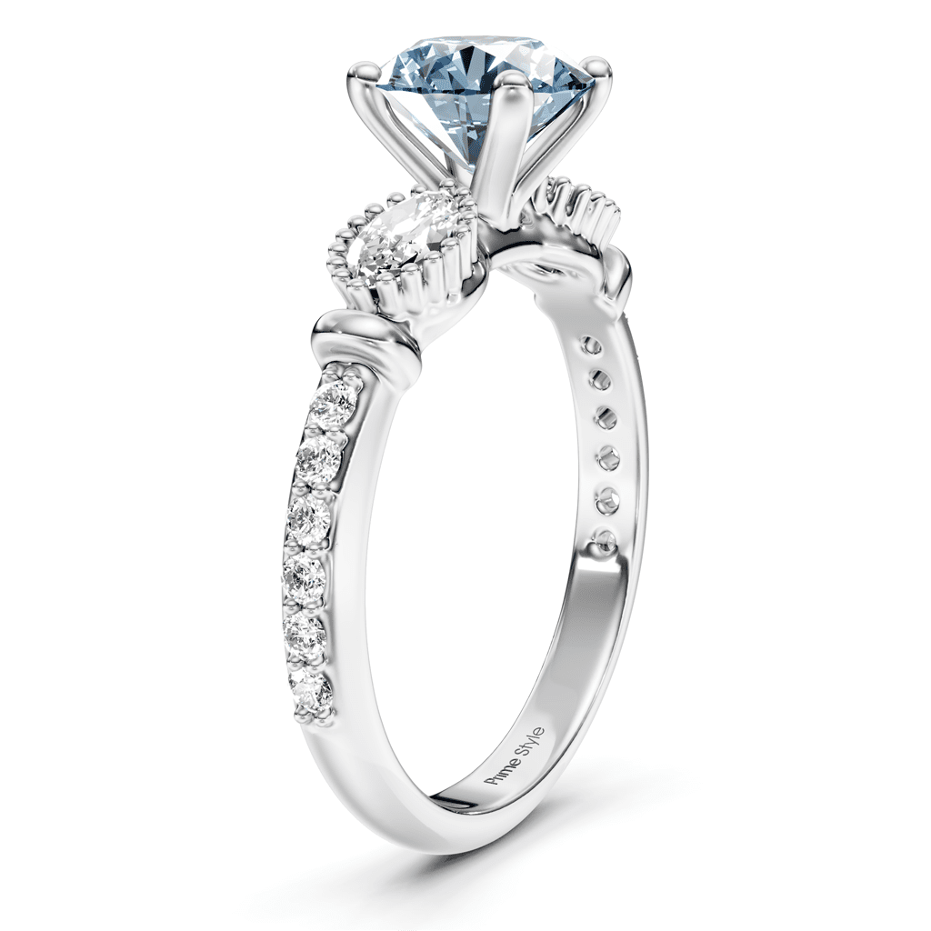 1.45-4.45 CT Marquise & Round Cut Fancy Blue Diamonds - Engagement Ring