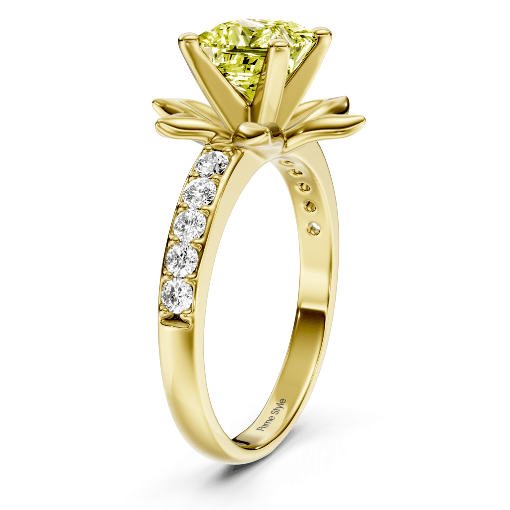 1.25-4.25 CT Princess & Round Cut Fancy Yellow Diamonds - Engagement Ring