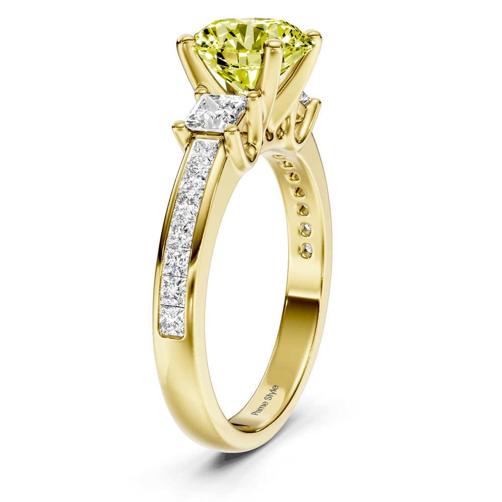 1.75-4.75 CT Princess & Round Cut Fancy Yellow Diamonds - Engagement Ring
