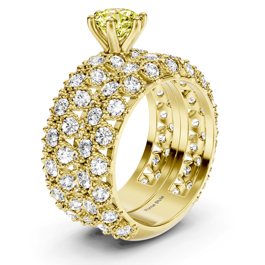 4.00 - 7.00 CT Round Cut Fancy Yellow Diamonds - Bridal Set - Primestyle.com