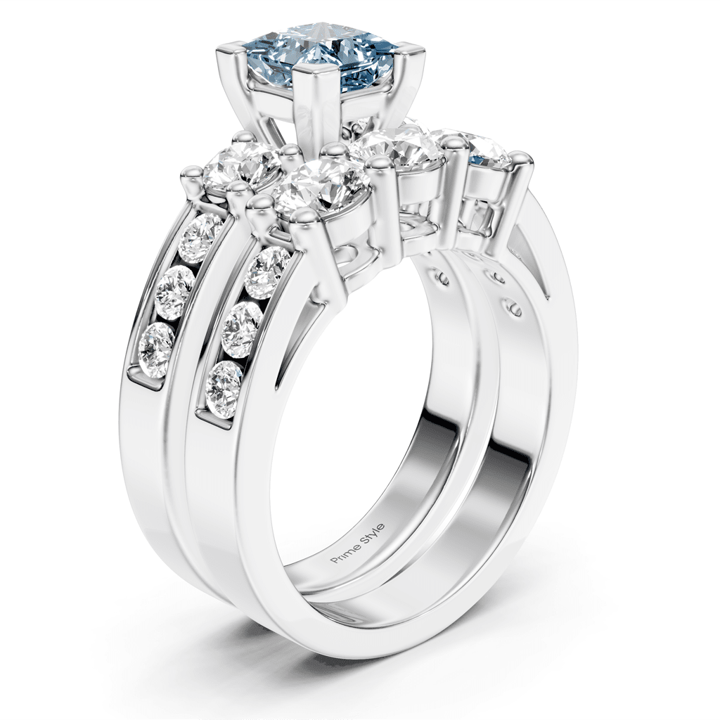 2.80-5.80 CT Princess & Round Cut Fancy Blue Diamonds - Bridal Set