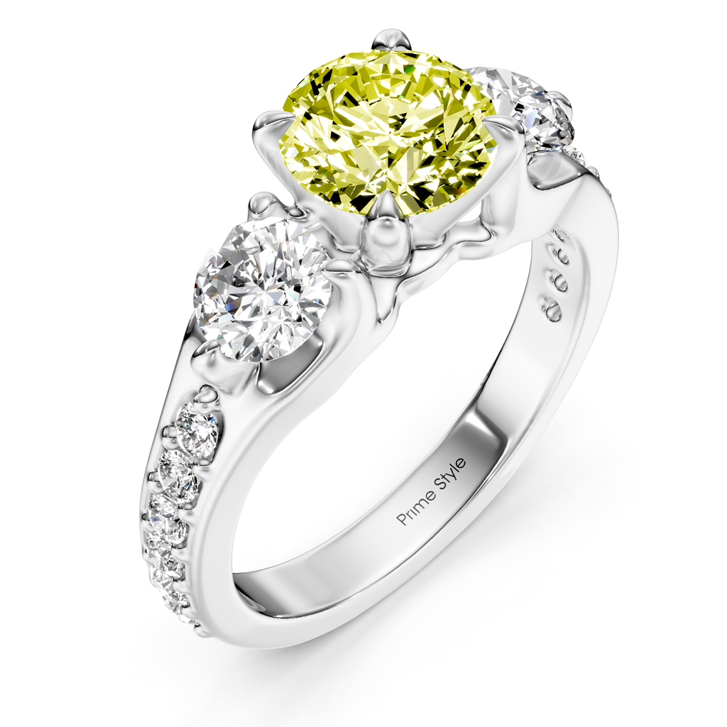 2.05-5.05 CT Round Cut Fancy Yellow Diamonds - Engagement Ring
