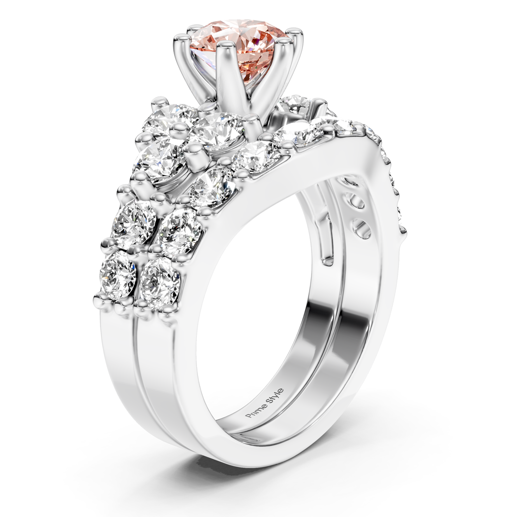 3.55-6.55 CT Round Cut Fancy Pink Diamonds - Bridal Set