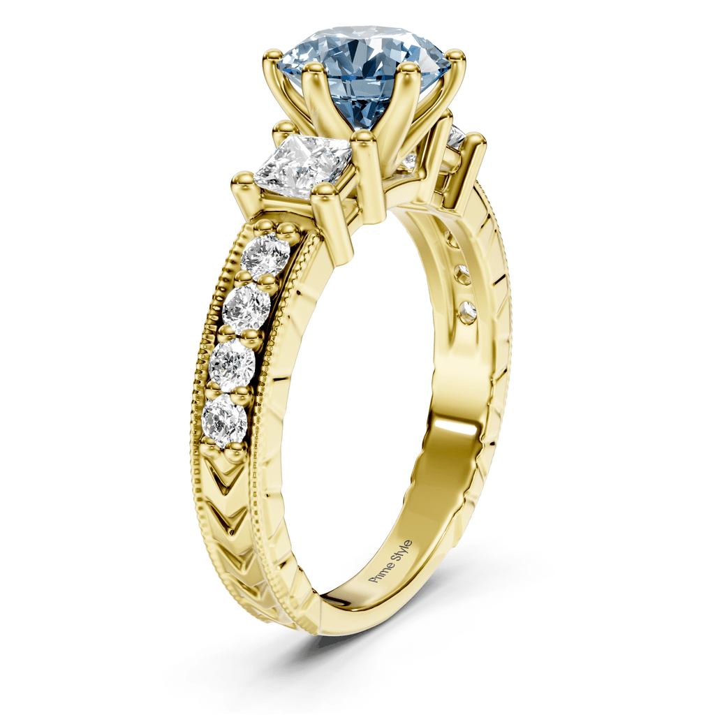 1.70-4.70 CT Princess & Round Cut Fancy Blue Diamonds - Engagement Ring