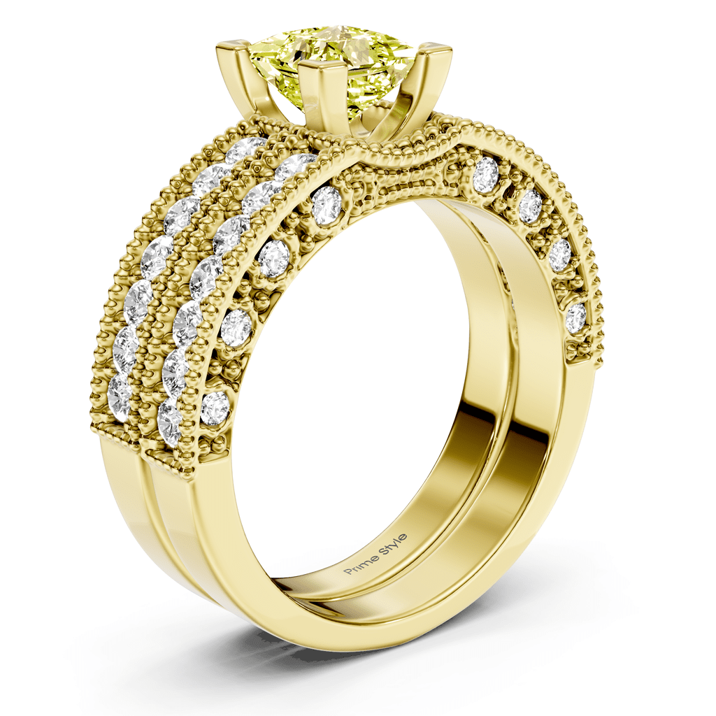 2.10 - 5.10 CT Princess & Round Cut Fancy Yellow Diamonds - Bridal Set - Primestyle.com