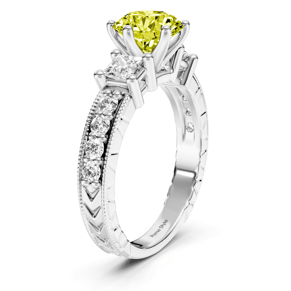 1.70 - 4.70 CT Princess & Round Cut Fancy Yellow Diamonds - Engagement Ring - Primestyle.com