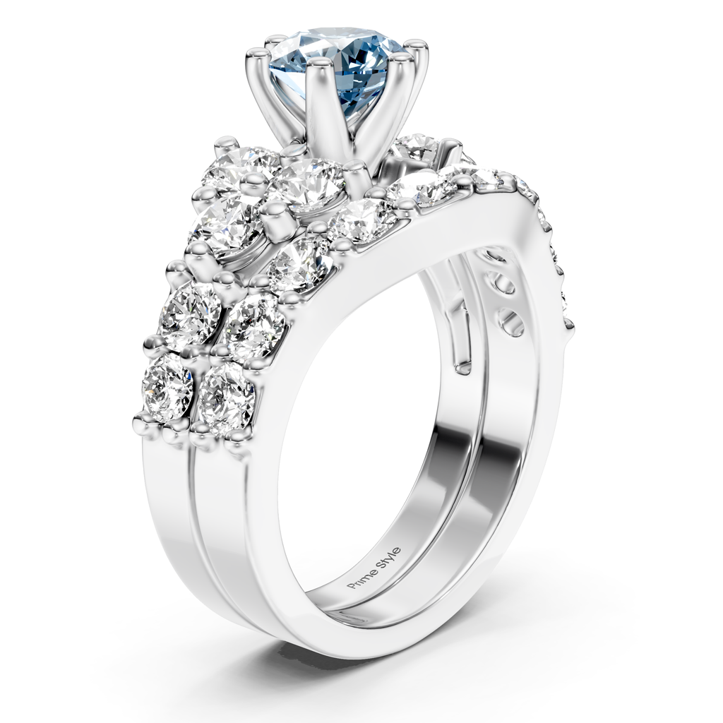 3.55-6.55 CT Round Cut Fancy Blue Diamonds - Bridal Set