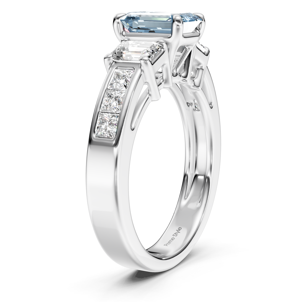 2.20-5.20 CT Emerald & Princess Cut Fancy Blue Diamonds - Engagement Ring