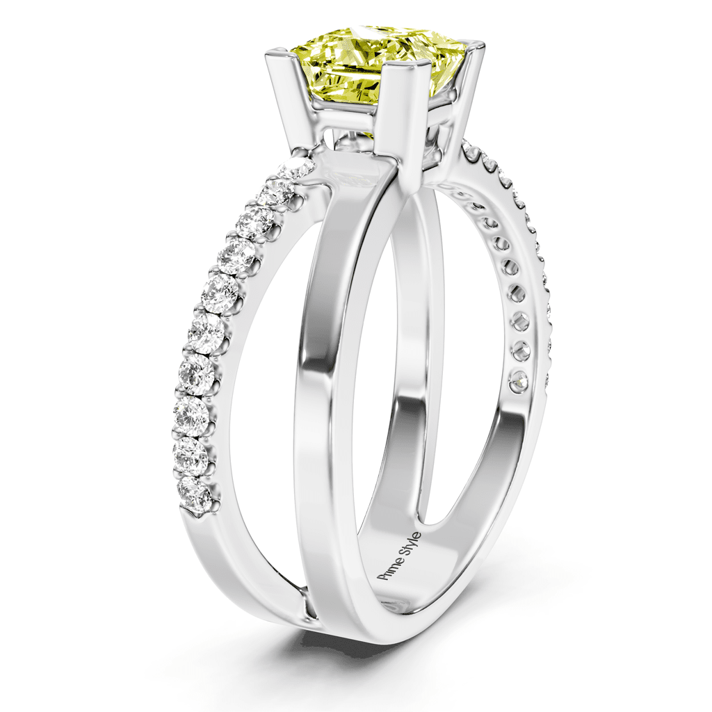 1.25 - 4.25 CT Princess & Round Cut Fancy Yellow Diamonds - Engagement Ring - Primestyle.com