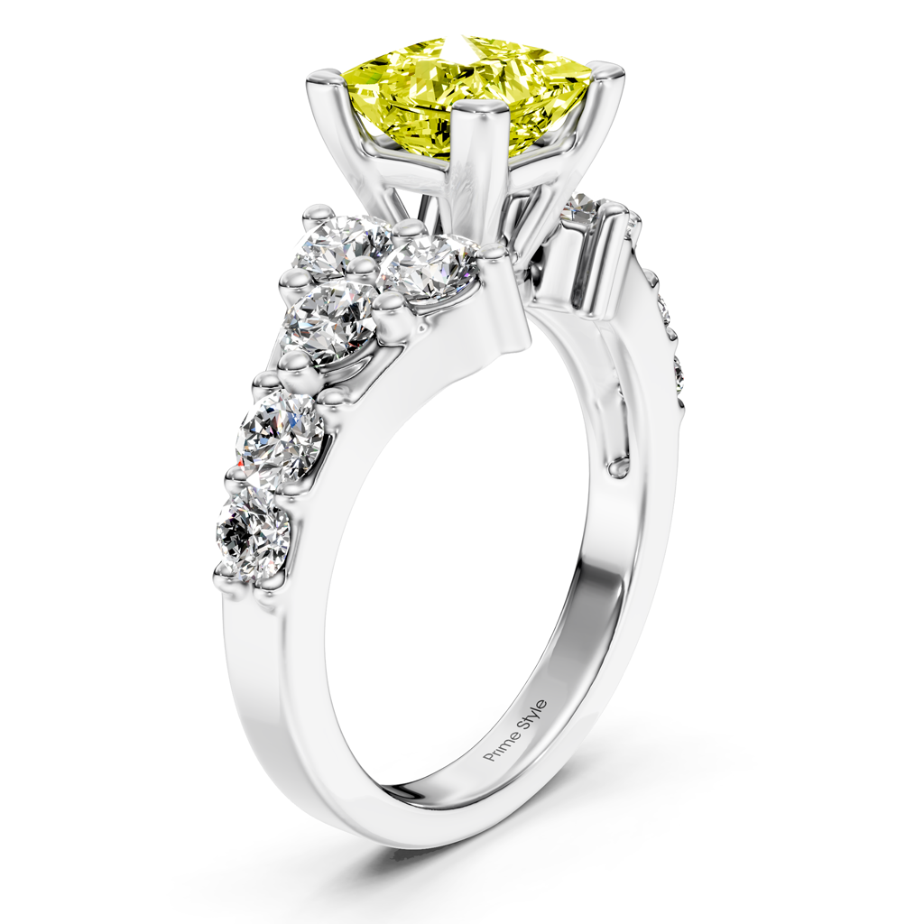 2.40-5.40 CT Princess & Round Cut Fancy Yellow Diamonds - Engagement Ring
