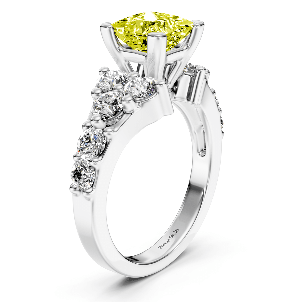 2.40 - 5.40 CT Princess & Round Cut Fancy Yellow Diamonds - Engagement Ring - Primestyle.com