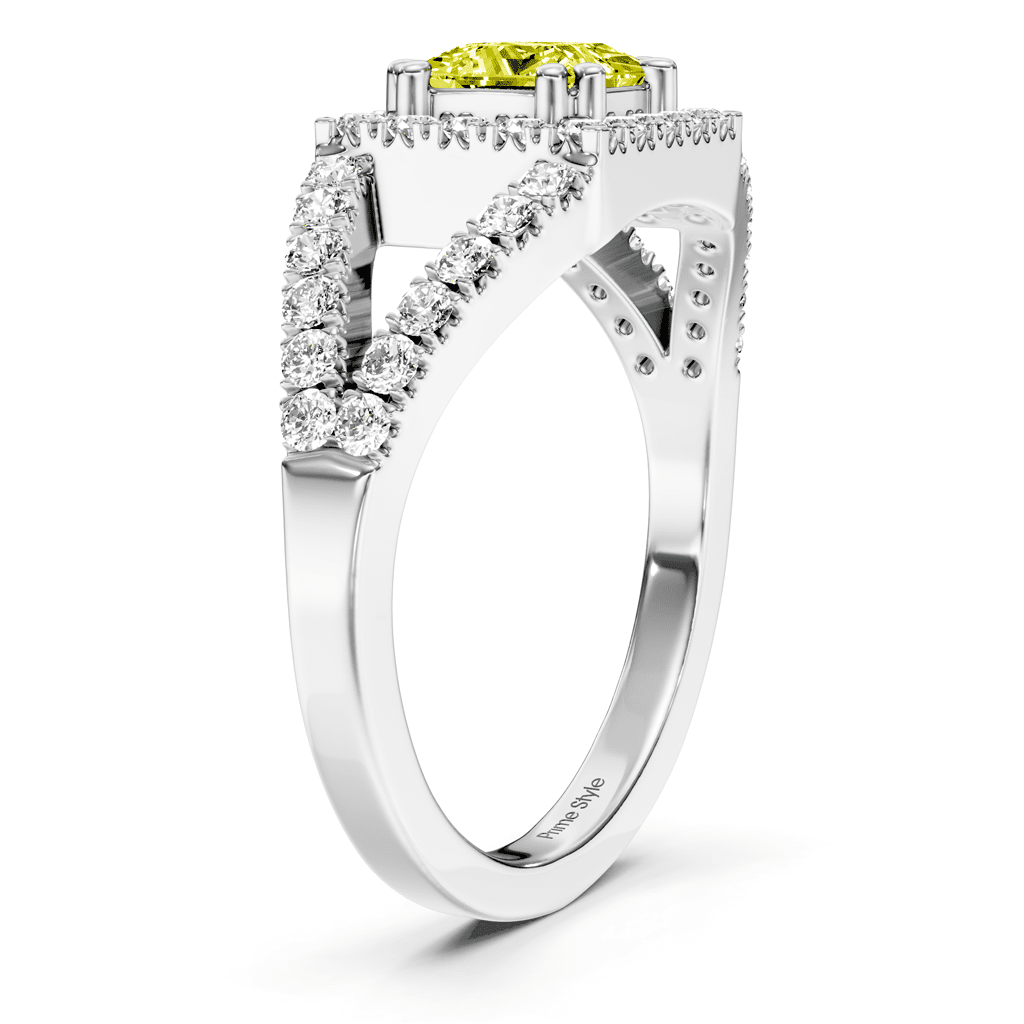 1.45 - 4.45 CT Princess & Round Cut Fancy Yellow Diamonds - Engagement Ring - Primestyle.com