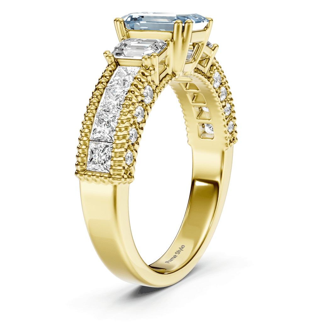 2.60 - 5.60 CT Emerald & Princess & Round Cut Fancy Blue Diamonds - Engagement Ring - Primestyle.com