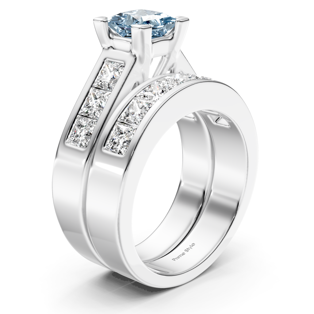 3.25-6.25 CT Princess Cut Fancy Blue Diamonds - Bridal Set