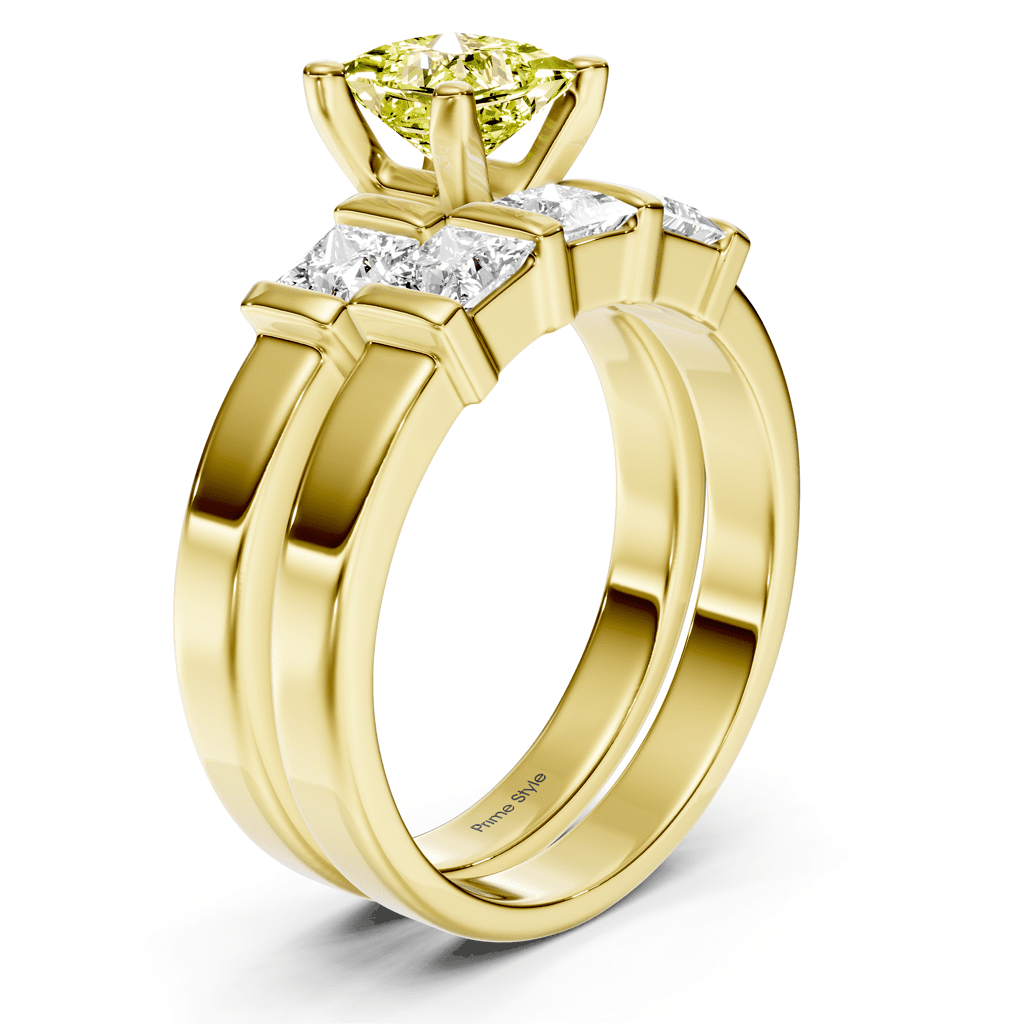 2.55 - 5.55 CT Princess Cut Fancy Yellow Diamonds - Bridal Set - Primestyle.com