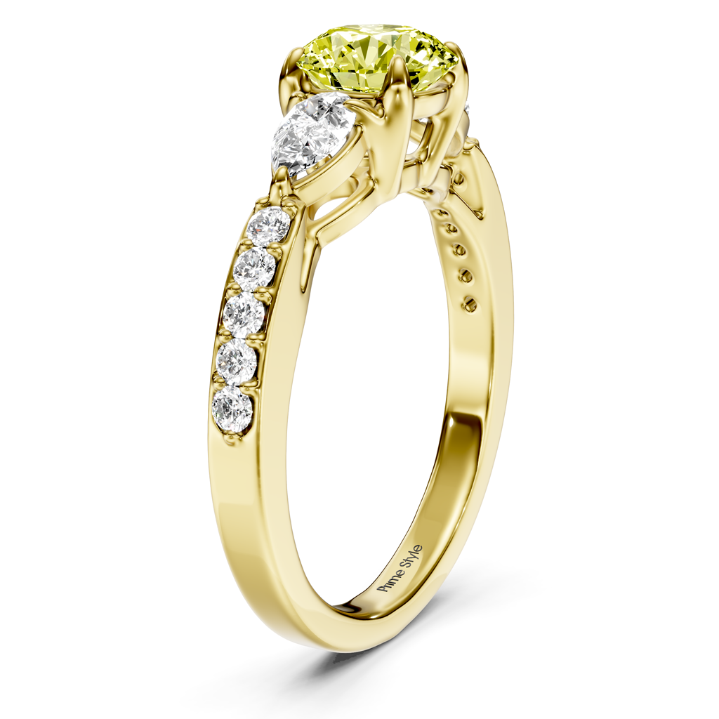 1.50-4.50 CT Pear & Round Cut Fancy Yellow Diamonds - Engagement Ring