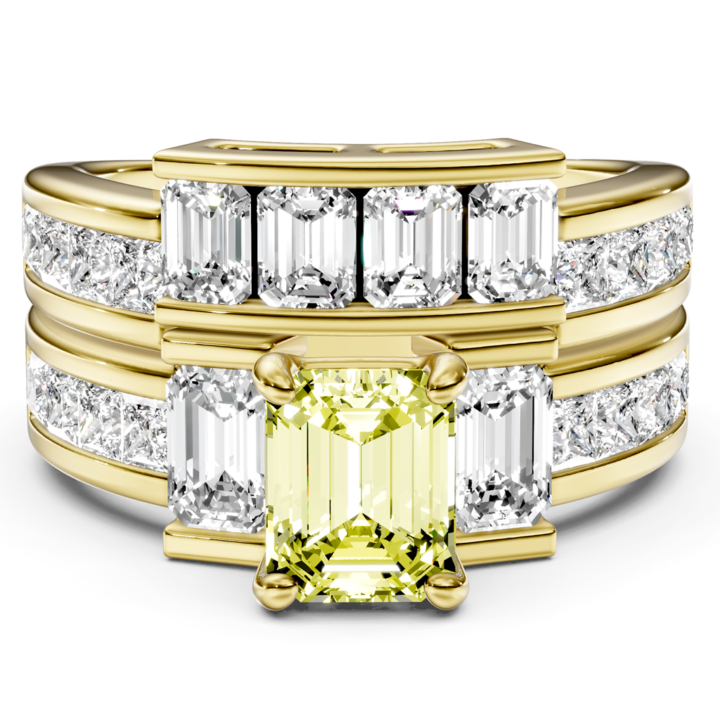 3.70-6.70 CT Emerald & Princess Cut Fancy Yellow Diamonds - Bridal Set